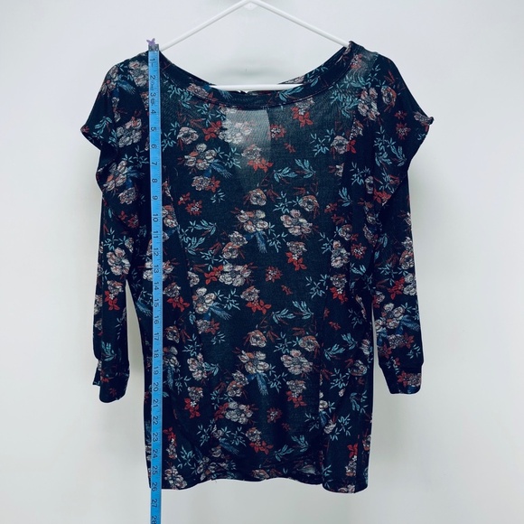 Free People Blouse Sz S Womens Dock Street Floral Ruffle Top Black Keyhole Back - Picture 3 of 14